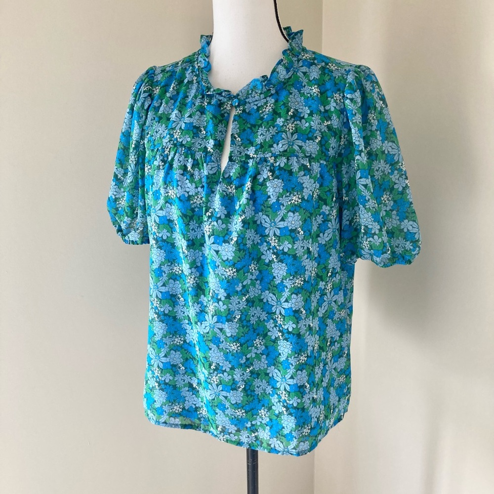 J.Crew Ruffle-Trim Short-Sleeve Top in Hyacinth Fields Size M - Picture 6 of 9